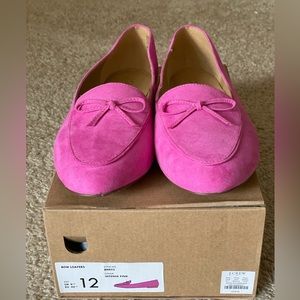 New in box J Crew Factory Intense Pink Bow Loafers, women’s size 12!